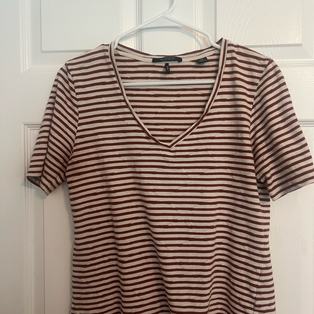 Scotch & Soda Brown and White Fitted Short Sleeve T-Shirt